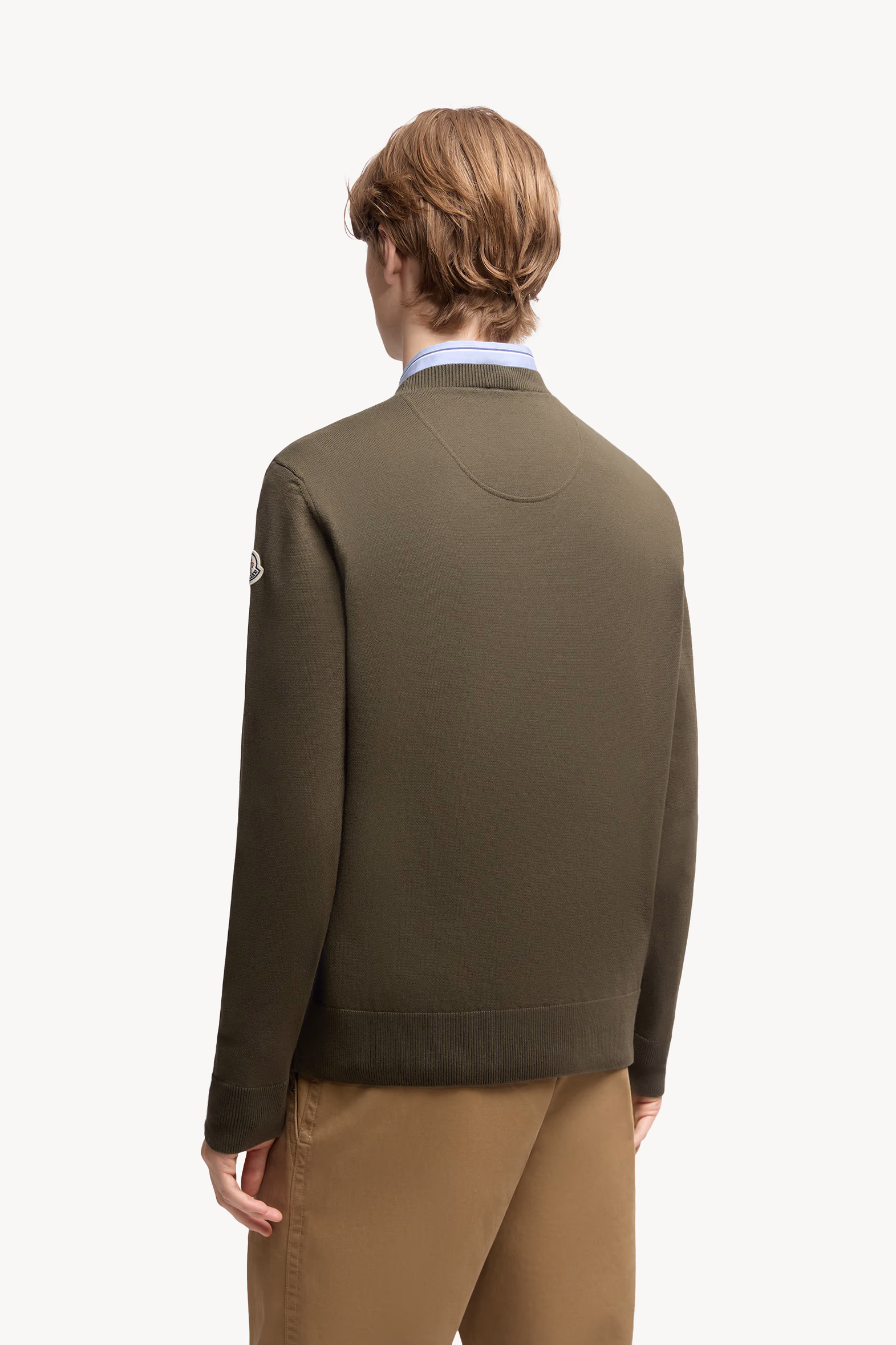 Embroidered Monogram Cotton Sweater Men Olive Green Moncler 5